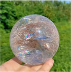 Large White Quartz Crystal Ball, Clear Sphere with Natural Inclusions, for Home Decor, Spiritual Meditation, Feng Shui, Photography, Witchcraft