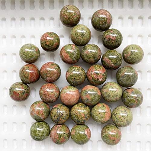 Fekuar 5 Pcs Unakite Crystal Sphere Ball Set, Polished Healing Energy Mineral Gemstone Balls for Reiki Chakra Decoration Fengshui 20mm