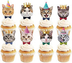 TSJ 24PCS Cat Cupcake Toppers, Cats Face Cake Toppers, Kitten Pet Theme Decorations Stick Toothpicks Supplies for Party Baby Shower