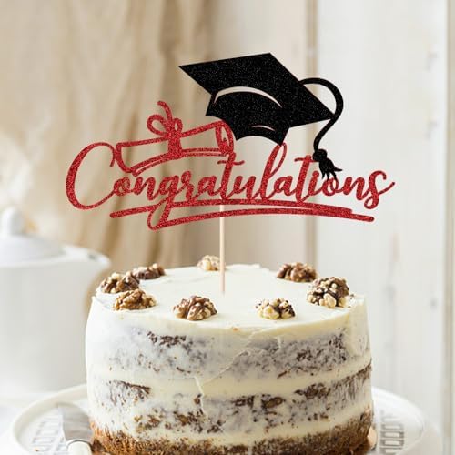 Congratulations 2026 Graduation Cake Topper,Congrats Grad Cake Decor - 2026 High School/College/Senior Graduation Party Decorations Supplies (Red and black.)