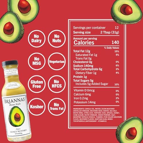 BRIANNAS - Home Style Dijon Honey Mustard Dressing - Fine Salad Dressing made with Premium Ingredients - Gluten Free & Kosher Dressing - 12 oz. Bottle