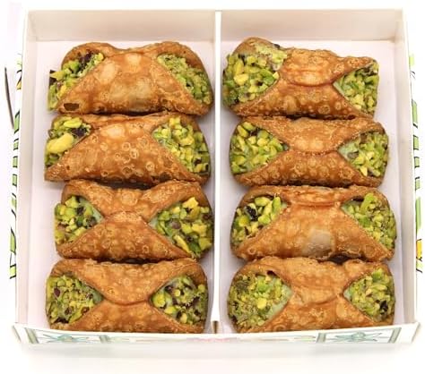 GUSTO ETNA Sicilian Cannoli filled with Pistachio Cream, 8 Pieces, Mini Cannoli in Gift Box with Pistachio Butter, Crunchy Sweet Delicacy from Bronte, Sicily, Italian Biscotti Cookies, From Italy