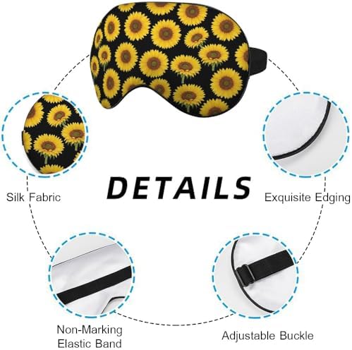 Sunflower Eye Mask Sleeping Mask Vintage Sunflowers Flower Yellow Black Sleep Masks Silky Soft Eye Cover for Women Men Shading Blindfold for Air Travel Sleeping