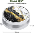 Nipichsha Pill Box, Small Pill Case for Purse & Pocket, Cute Travel Medicine Organizer, Portable Medicine Container Holder to Hold Vitamins, Medication, Fish Oil & Supplements, Black Gold Marble