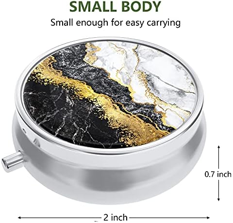 Nipichsha Pill Box, Small Pill Case for Purse & Pocket, Cute Travel Medicine Organizer, Portable Medicine Container Holder to Hold Vitamins, Medication, Fish Oil & Supplements, Black Gold Marble