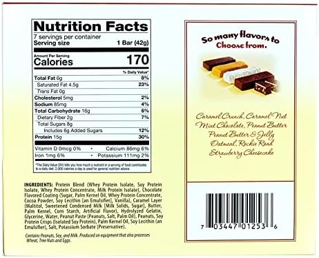 ProteinWise Caramel Crunch Protein Bars, Bariatric, Snacks, Diet Bars, Protein Bars, Whey Protein Isolate, Healthy Snacks, Trans Fat Free, Low Carb, Weight Loss Support, Low Calorie, 7 Count