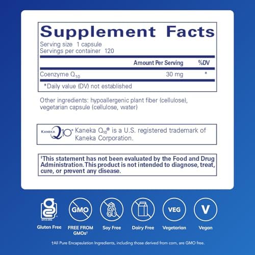Pure Encapsulations CoQ10 30 mg | Coenzyme Q10 Supplement for Energy, Antioxidants, Brain and Cellular Health, Cognition, and Cardiovascular Support* | 120 Capsules