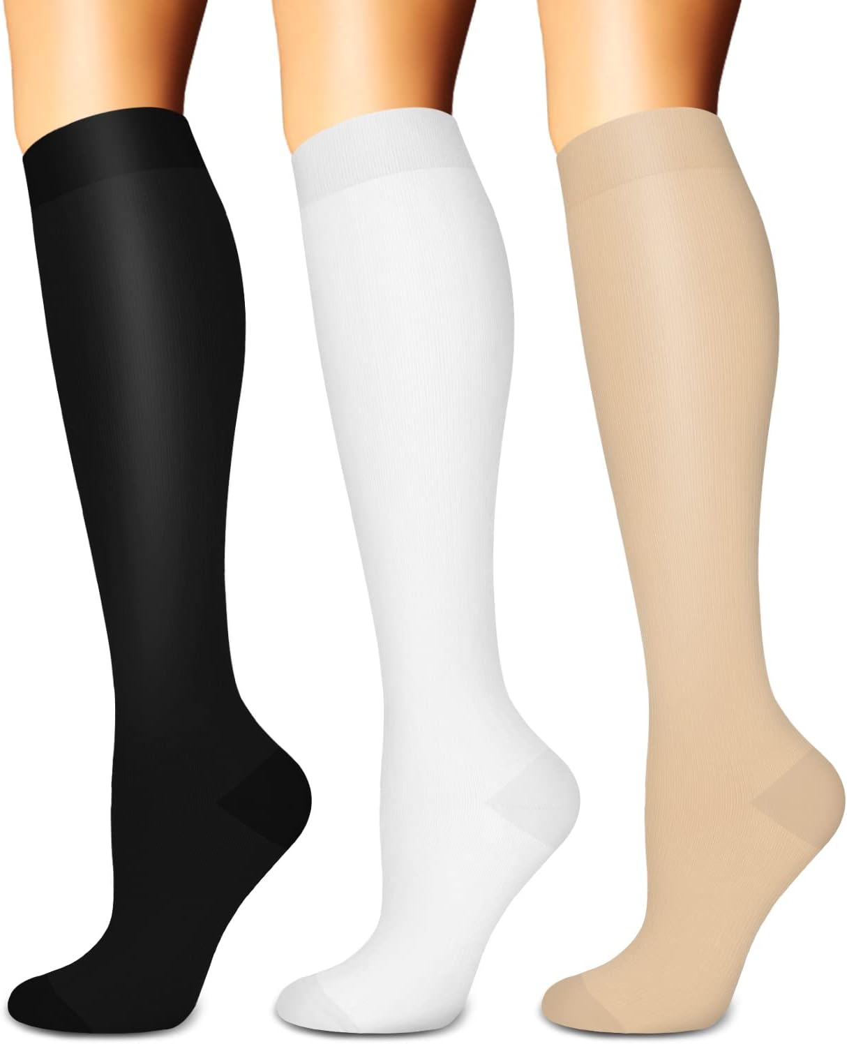 SunFeeling Compression Socks for Women & Men Circulation (3 Pairs) - Best Support for Athletic Running Nurses Recovery Travel