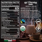 Cafe Garibaldi Premium Dark Hot Chocolate - Organic Instant Cocoa Mix with Dark Cacao Powder, Fair Trade, Gluten-Free, & GMO-Free, 8 Servings x 0.62oz Packets, Ideal Italian Hot Chocolate Gift