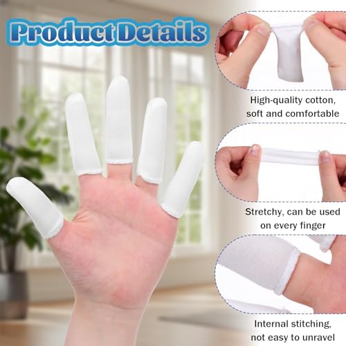 200 Pieces Cotton Finger Cots White Cloth Finger Sleeves Comfortable and Breathable Fingers Toe Sleeves Fingertips Protective Cover Thumb Protector for Fingers Tips(White)