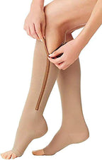 Compression Socks Stretchy Zipper Leg Support Open Toe Knee Stockings Unisex (3 Pairs)(XXL)