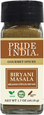 Pride of India – Indian Biryani Masala Seasoning Spice - 2.40 oz. Small Dual Sifter Bottle – Gourmet Spice Blend - Ideal for layered vegetable and meat pilaf – Suitable for Vegetarians & Vegans