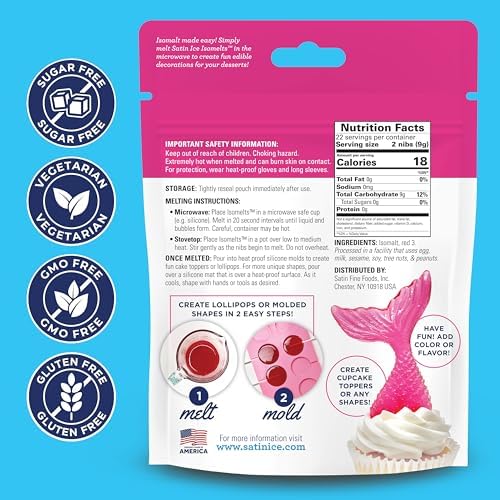 Satin Ice Isomelts for Making Lollipops (Pink) (7oz Pouch) – No Prep Isomalt, Pre-Colored, & Sugar-Free
