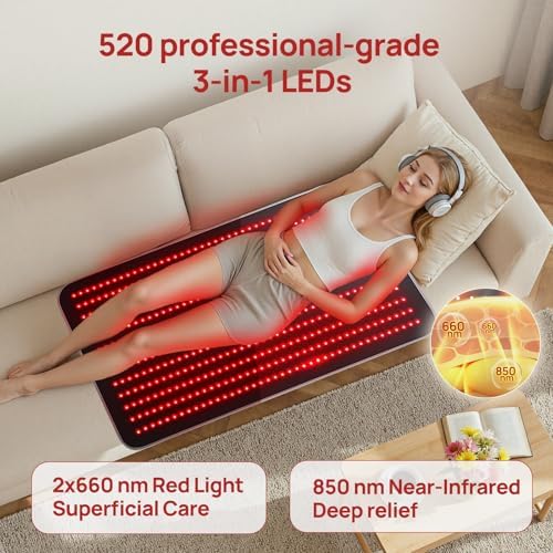 Red Light Therapy for Body, 39" x 24" Large Size Near Infrared Red Light Therapy Mat Full Body, 660nm&850nm(520 LEDs), Adjustable Timer and Power Levels