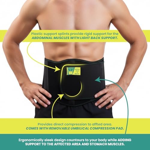 Everyday Medical Umbilical Hernia Belt for Men & Women - Abdominal Binder Post Surgery Compression Garment w/Removable Abdominal Pads, Belly Support Band for Epigastric, Navel & Ventral Hernias - S/M