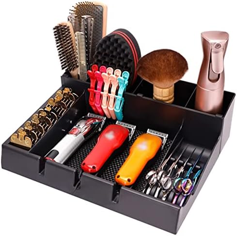 LALAFINA Clipper Guard Organizer Salon Station Storage Box 15X12X4 Inch Push-Cut Hair Clipper Holder with Notches for Barber Tools and Trimmer Storage