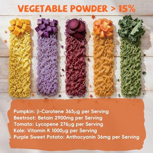 SUNGIVEN Organic Ramen Noodles Mixed Vegetable Healthy Low Sodium Ready in 3 Minutes Non-Fried Instant No Additives or Preservatives 2.47 OZ (Pack of 10)