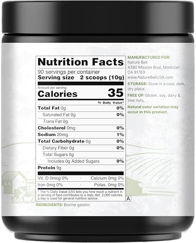 NatureBell Beef Gelatin Powder, 2 lb – Unflavored Bovine Gelatin – Natural Thickening Agent for Cooking, Baking, Gummies & Desserts – 9g Protein Per Serving – Gluten, Soy & Dairy Free
