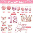 18th Birthday Cake Topper Set, Rose Gold Balls Cake Toppers with Happy Birthday Crown Tiara, Numeral 18 Candle and Birthday Candles for 18 Birthday Party Decorations (18th)