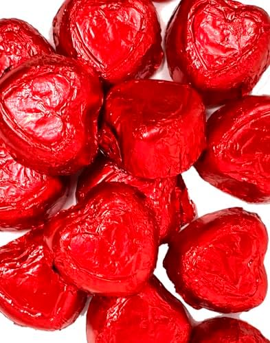 Chocolate Heart Candy, Wedding Favors, Individually Wrapped Red Foil Milk Chocolate Hearts 16 Ounce, Red Candy (About 45 Pieces)