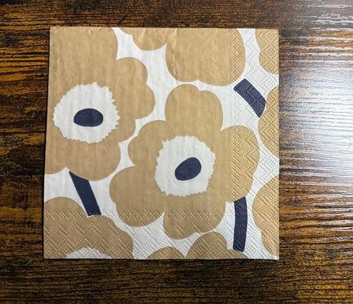Ideal Home Range L552665 20 Count Paper Lunch Napkins, Marimekko Unikko Cream Linen, 6.5" x 6.5"