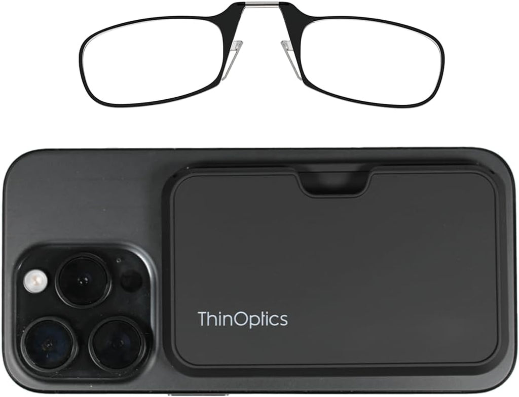 ThinOptics Readers with Magsafe Compatible Case - Armless On-Nose Reading Glasses - Slim Case Attaches to Phone