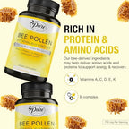 Pure By Nature Bee Pollen Supplement with Propolis & Royal Jelly for Immune Support, Antioxidant Properties, 120 Non-GMO Vegetarian Capsules