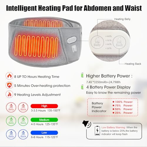 Heated Waist Belt, Heating Pad for Low Back and Belly, Women’s Cordless Heating Belt for Period Cramps - Rechargeable & Slim Design