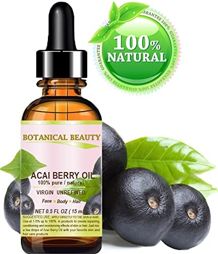 Botanical Beauty ACAI BERRY OIL 100% Pure Natural Virgin Unrefined Cold Pressed Carrier Oil. 0.5 Fl Oz 15 ml for Face, Skin, Hair, Lip, Nails. Rich in Vitamin E