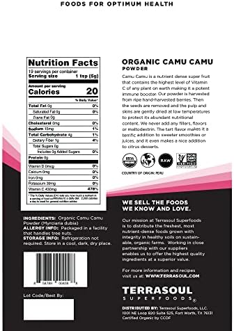 Terrasoul Superfoods Organic Camu Camu Powder, 3.5 Oz, Amazonian Superfruit for Immune Support, Smoothie Boost, and Vitamin C Antioxidant-Rich Recipes