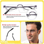 KoKoBin Half Reading Glasses,4 Pack Half Rim Metal Frame Glasses Spring Hinge Readers with Leather Pouch for Men and Women (Purple,2.50)