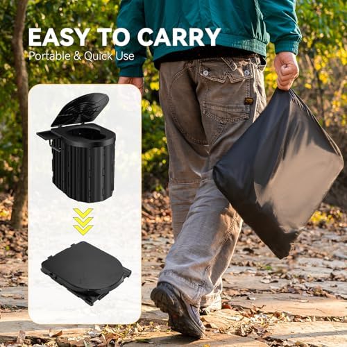 Portable Camping Toilet with Pop-Up Privacy Tent, 12-inch Toilet Seat, Outdoor Portable Folding Toilet Potty for Adults Load Capacity of 400 Lbs, LED-Light Camping Bathroom