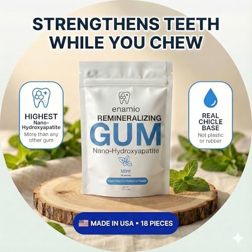 Enamio Mint Remineralizing Gum with Nano Hydroxyapatite for Enamel Support & Sensitive Teeth - Xylitol Gum, Plastic Free, Sugar Free, Natural Oral Care - No Aspartame- Made in USA - 4 Pack