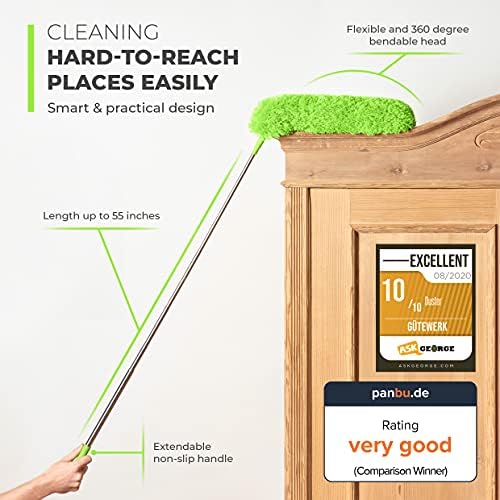 Extendable Microfiber Feather Duster, Feather Dusters for Cleaning, Ceiling Fan Dust and Cobweb Cleaner - Electrostatic Bendable Head - up to 55 Inch