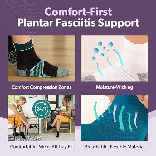 BraceAbility Plantar Fasciitis Socks - Ankle Compression Socks for Foot Pain Relief, Heel Spurs, Achilles Tendonitis, Full-Toe Arch Support Sleeve Socks for Women and Men (1 Pair - L Black)
