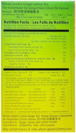 Honsei Instant Ginger Honey and Ginger Lemon Tea Set, 20 Sachets Each Flavor Total 40 Sachets (Ginger Lemon - 2 Pack)