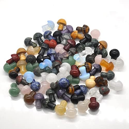0.7" Mini Mushroom Stone Carved Natural Quartz Crystal Healing Statue Decor Gift (Color : Green, Size : 5 PC)