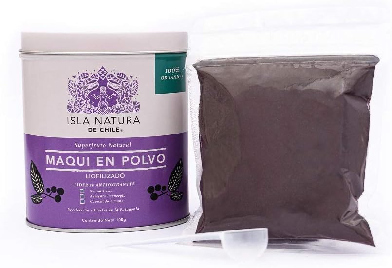 Premium Pure 100% Organic Maqui Berry Powder in Tin | Wild Maqui Grown & Processed at Source in Patagonia | Freeze Dried | High Antioxidants | Raw, Vegan Non-GMO, Gluten-Free | 40 day Supply | 3.5oz