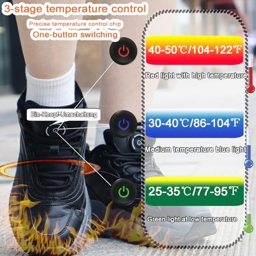 Heated Shoes for Men Rechargeable, Heating Sneakers for Women, 4000mAh Electric Self Heating Shoes Up to 20 H, Camping Foot Warmers for Outdoors Work Fishing Hunting Skiing Cycling