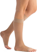 EvoNation Women’s Sheer 20-30 mmHg Compression Stockings – Knee High Open Toe Support for Swelling, Varicose Veins, DVT, Flight Travel, Circulation and Pain Relief – Sheer, Firm Fit – Made in USA