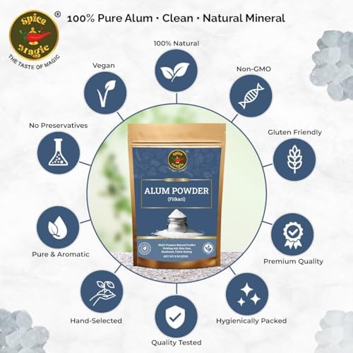 Spice Magic White Alum Powder 8oz (227g) – 100% Pure Natural Potassium Alum Powder (Fitkari/Phitkari) Alumbre en Polvo for Odor Control, Aftershave, Minor Cuts, Pickling & Skin Care