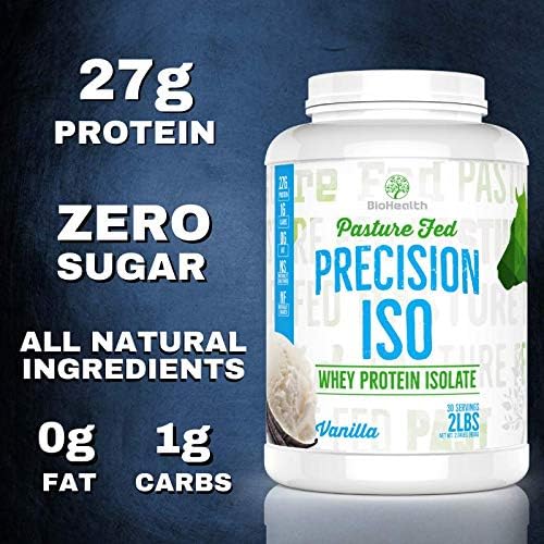 BioHealth Nutrition Precision ISO Vanilla (5lb) | 27g Premium Pasture Fed Whey Protein Isolate + Amino Acids | 70 Servings | Zero Sugar | GMO Free