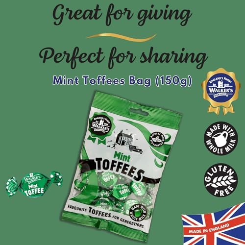 Walkers Nonsuch British Mint Toffee Candy 5.29 Oz (Pack of 3) - Natural Mint Flavor, Whole Milk Toffee, Individually Wrapped Chewy Candy Pack, Classic English Sweets, Imported UK