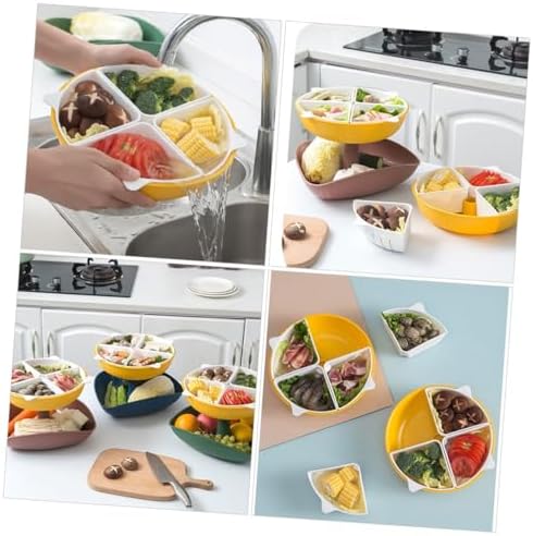 OUNONA Double-layer Rotatable Hot Pot Food Strainer Basket, Plastic Drain Basket Divided Trays for Fruit and Vegetable Washing, Kitchen Storage Organizer for Home Cooking
