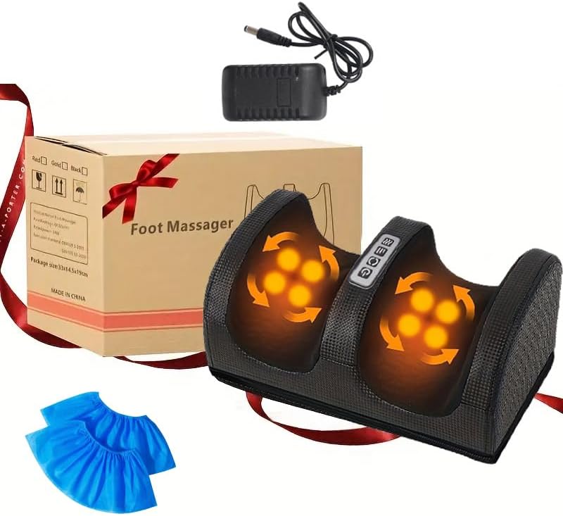 Electric Foot Massager-Black & Red, with Heating & Deep Kneading. Relieves Fatigue for Feet, Legs & Hands. Valentine’s, Mother’s Day & Gift for Relatives.