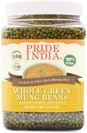 Pride Of India - PACK of 6 - Indian Whole Green Mung Gram - Protein & Fiber Rich Mung Bean Whole, 3 Pound Jar