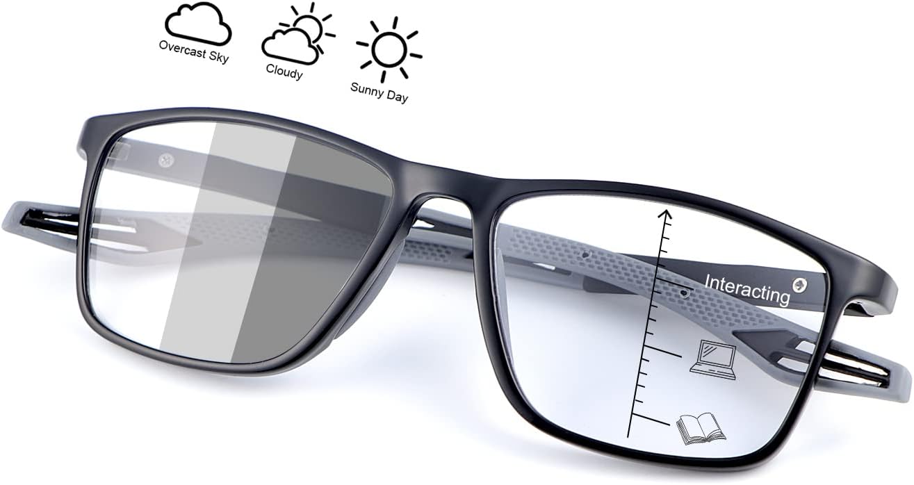 YIMI Progressive Photochromic Multifocus Reading Glasses for Men Women Spring Hinge Computer Anti Blue Light UV Sun Readers