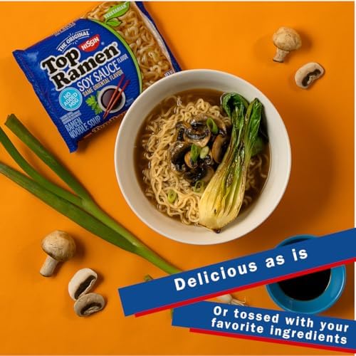 Nissin Top Ramen Noodle Soup, Soy Sauce, 3 Ounce (Pack of 24)