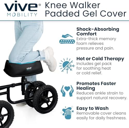 Vive Mobility Knee Walker Padded Gel Cover - Premium Comfort Gel Cushion, Accessory for Knee Scooters, Padded Accessories, Leg Cart Roller Improves Comfort During Injury, Fits Most Knee Trollys (Blue)