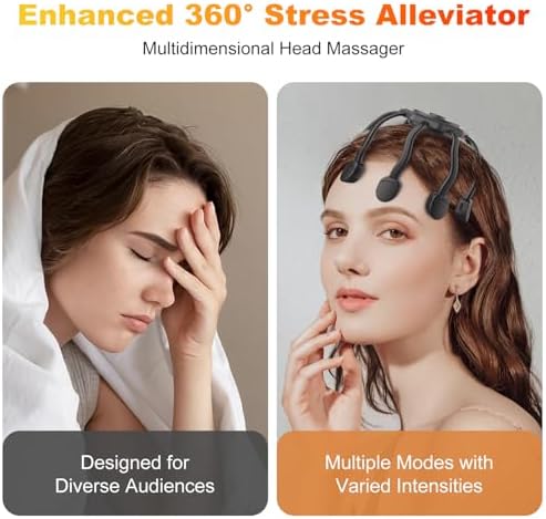 Electric Scalp Massager, Head Massager Scalp Stress Relax, Kneading Hair Massage with 3 Modes, 360 Degree Hair Massager, Cordless Portable Head Scratcher for Stress Relax